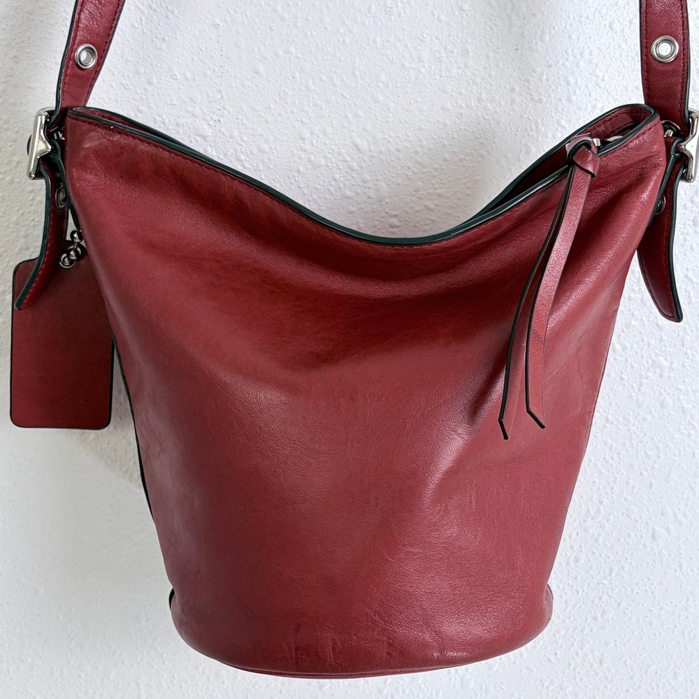 Coach Red Leather Duffle Bucket Bag Small Adjustable Shoulder Strap